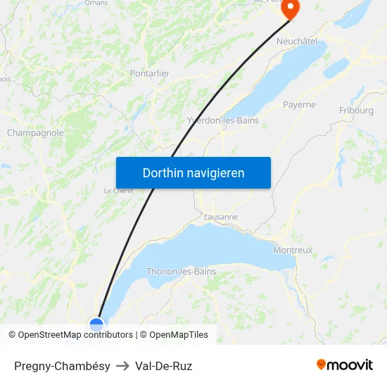 Pregny-Chambésy to Val-De-Ruz map