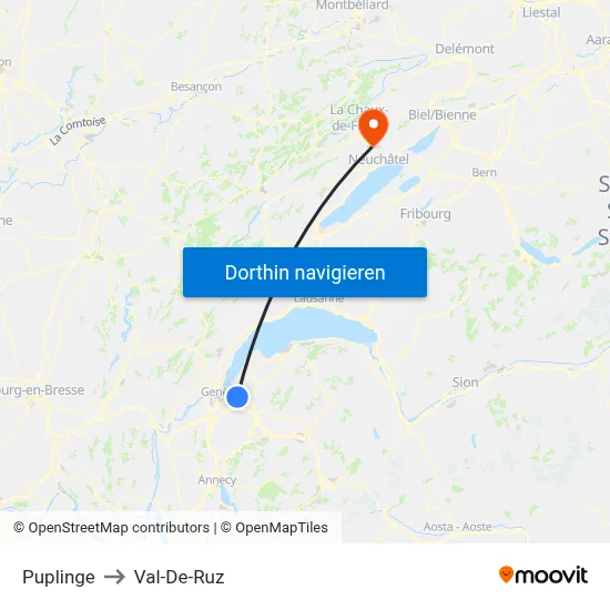 Puplinge to Val-De-Ruz map