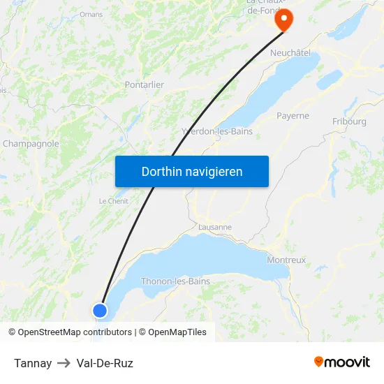Tannay to Val-De-Ruz map