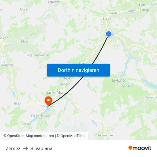 Zernez to Silvaplana map