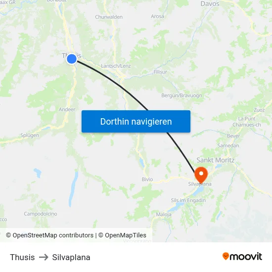 Thusis to Silvaplana map