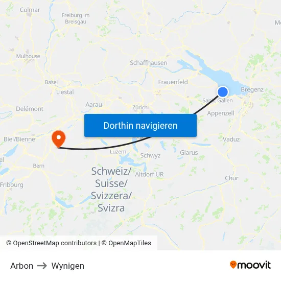 Arbon to Wynigen map