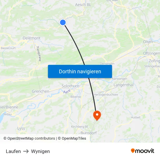 Laufen to Wynigen map