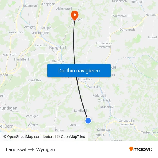 Landiswil to Wynigen map