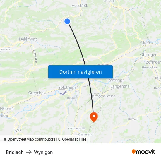 Brislach to Wynigen map