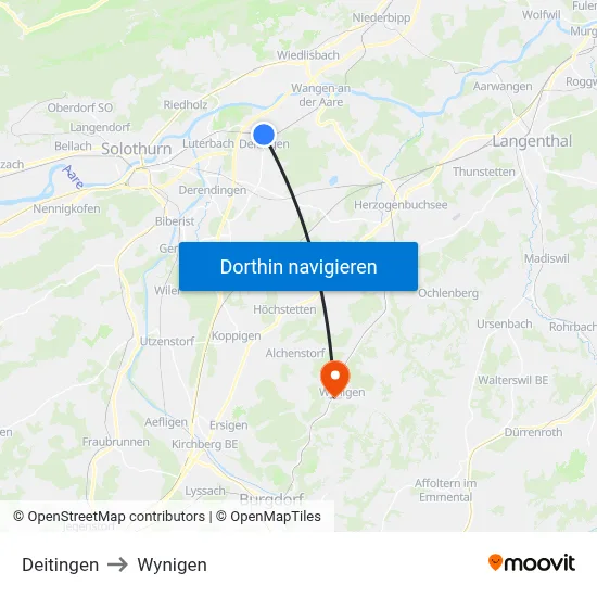 Deitingen to Wynigen map