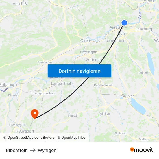 Biberstein to Wynigen map