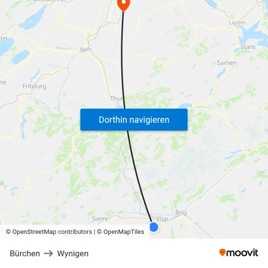 Bürchen to Wynigen map