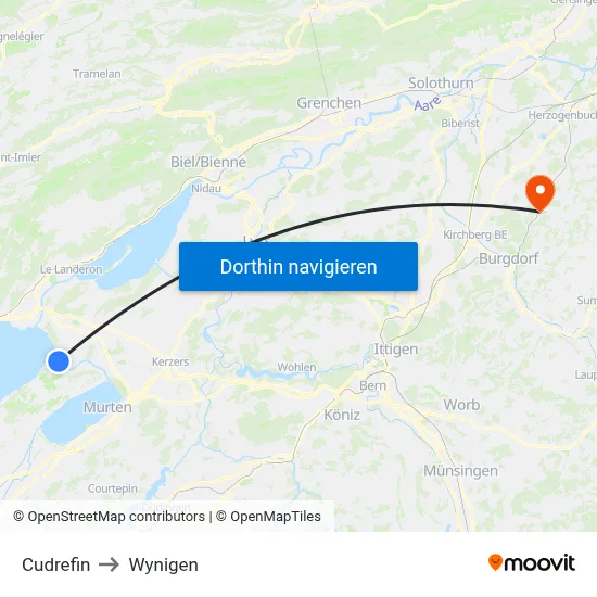 Cudrefin to Wynigen map