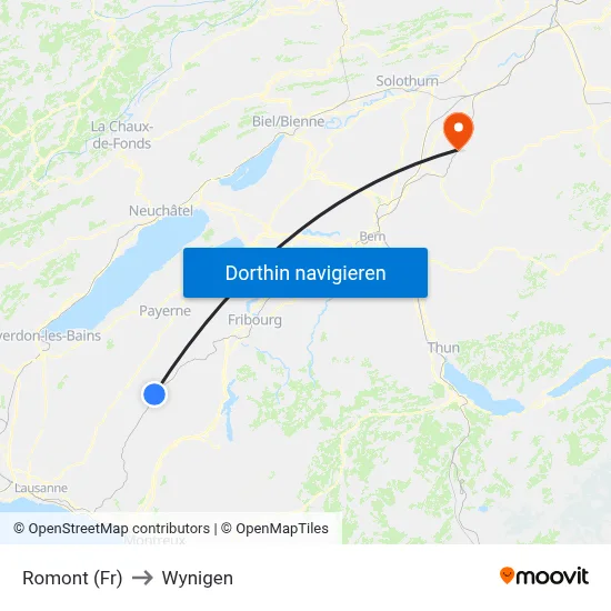 Romont (Fr) to Wynigen map