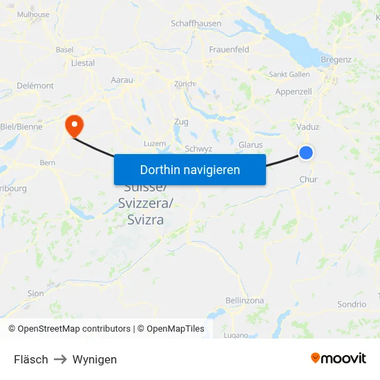 Fläsch to Wynigen map