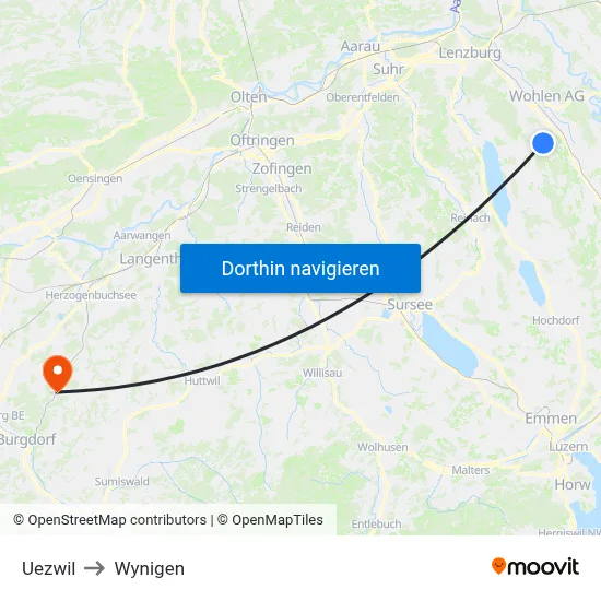 Uezwil to Wynigen map