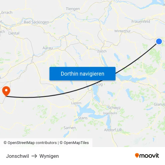 Jonschwil to Wynigen map