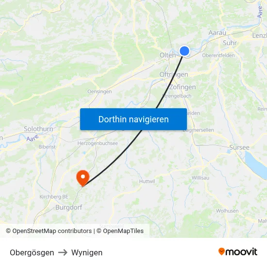 Obergösgen to Wynigen map