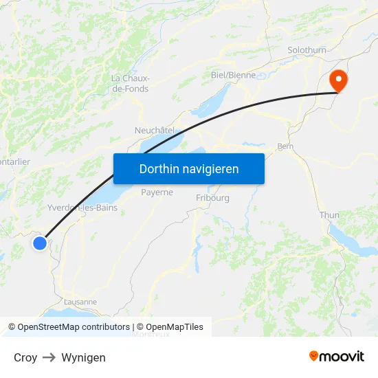 Croy to Wynigen map