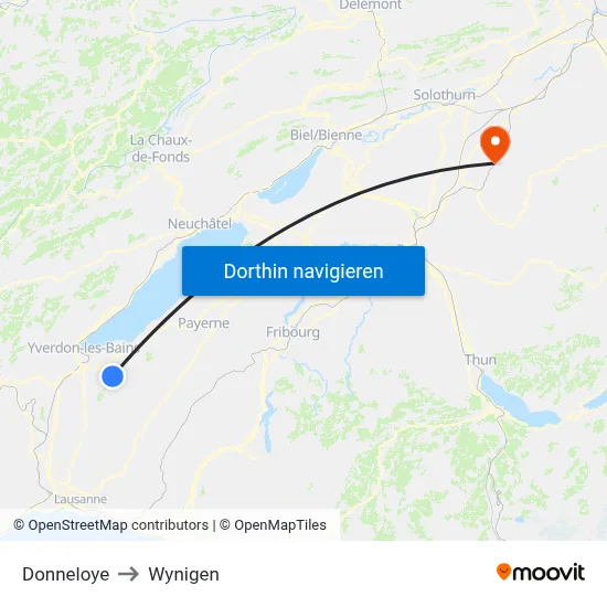 Donneloye to Wynigen map