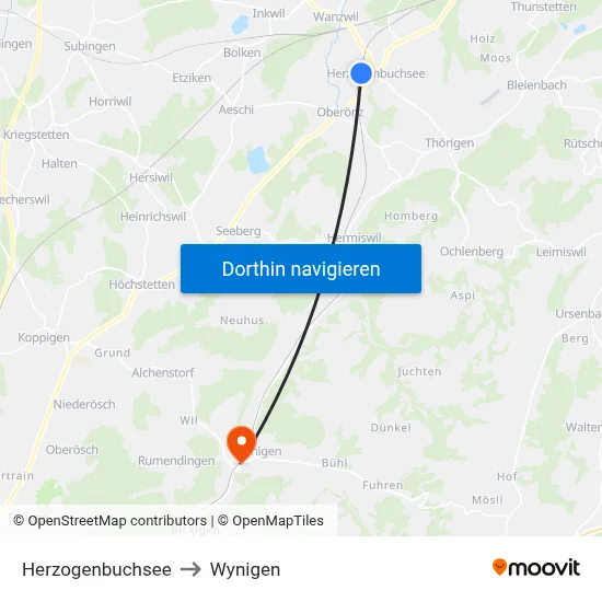 Herzogenbuchsee to Wynigen map