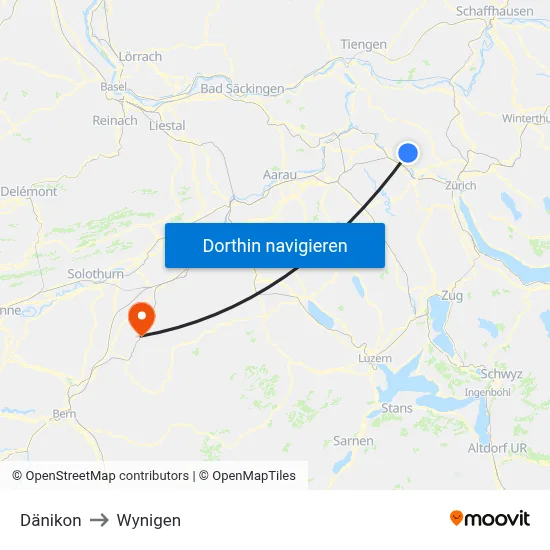 Dänikon to Wynigen map