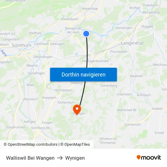 Walliswil Bei Wangen to Wynigen map