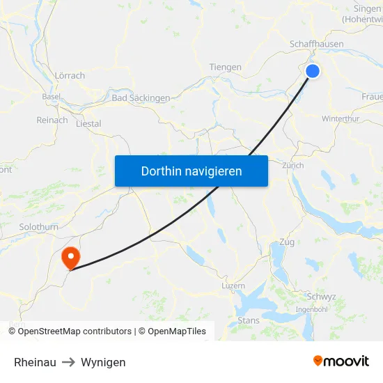 Rheinau to Wynigen map