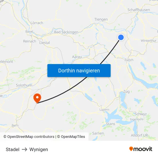 Stadel to Wynigen map