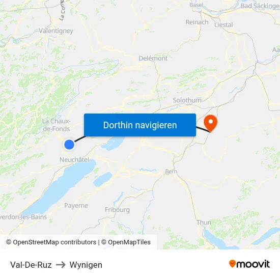 Val-De-Ruz to Wynigen map