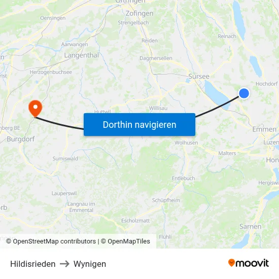 Hildisrieden to Wynigen map