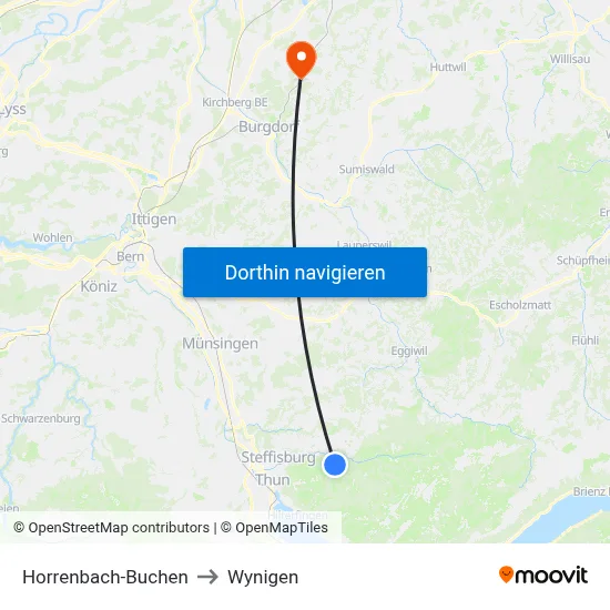 Horrenbach-Buchen to Wynigen map