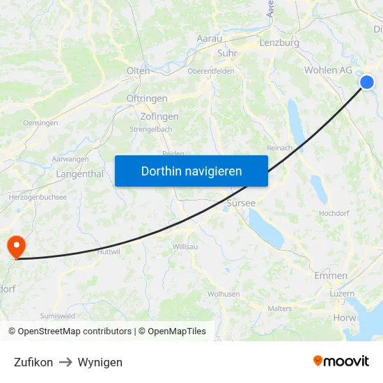 Zufikon to Wynigen map