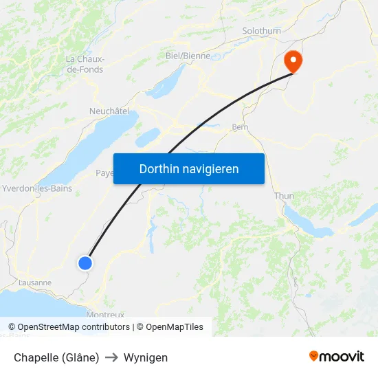 Chapelle (Glâne) to Wynigen map