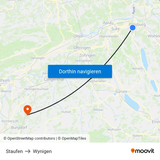 Staufen to Wynigen map