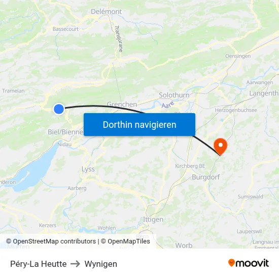 Péry-La Heutte to Wynigen map