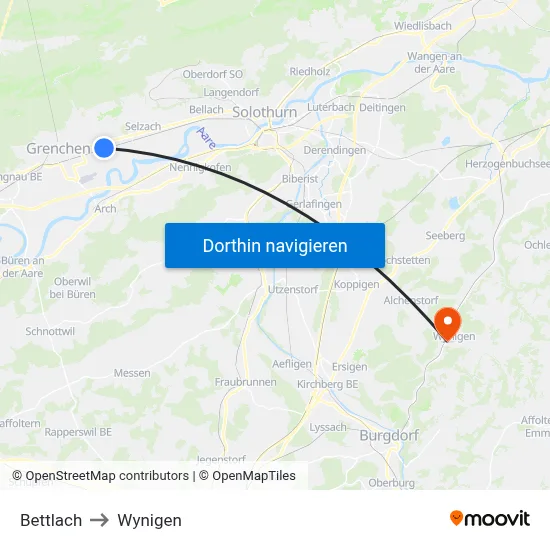 Bettlach to Wynigen map