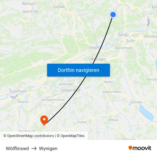 Wölflinswil to Wynigen map