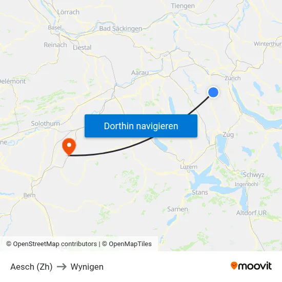 Aesch (Zh) to Wynigen map