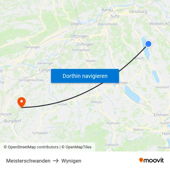 Meisterschwanden to Wynigen map