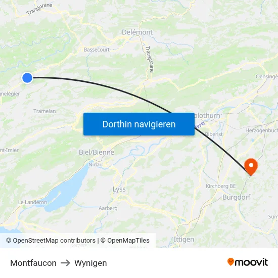 Montfaucon to Wynigen map