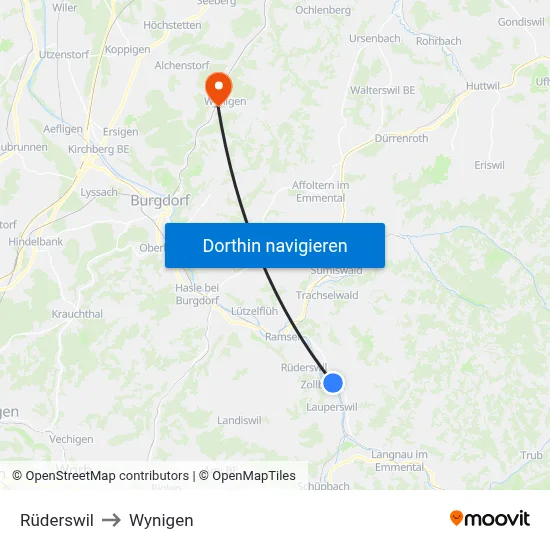 Rüderswil to Wynigen map