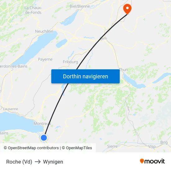 Roche (Vd) to Wynigen map