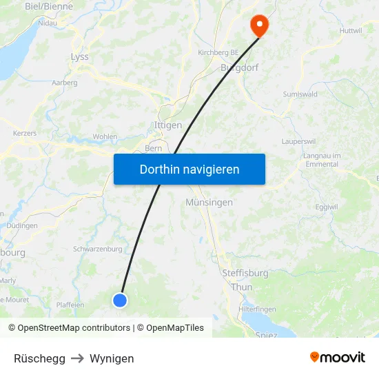 Rüschegg to Wynigen map