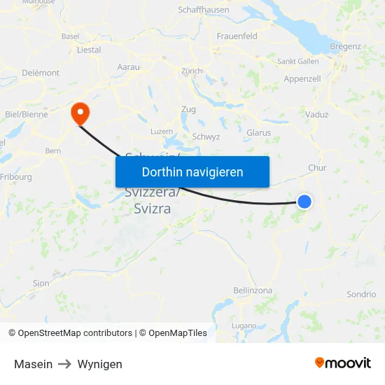Masein to Wynigen map