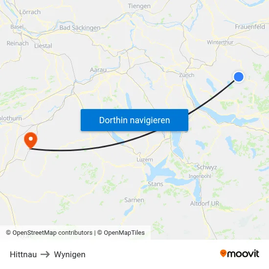 Hittnau to Wynigen map