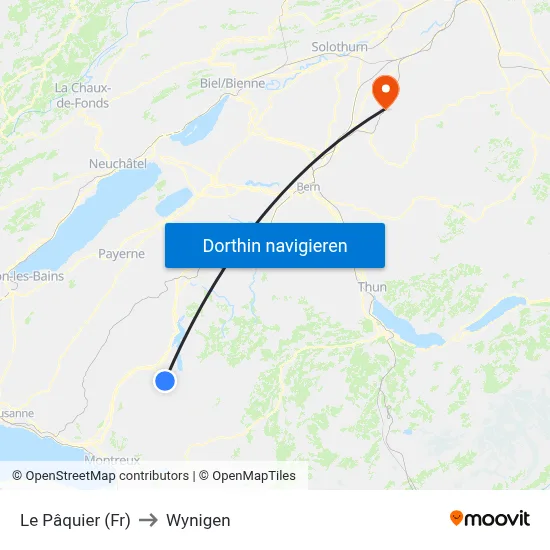 Le Pâquier (Fr) to Wynigen map