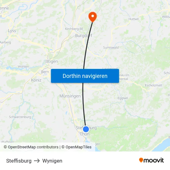 Steffisburg to Wynigen map