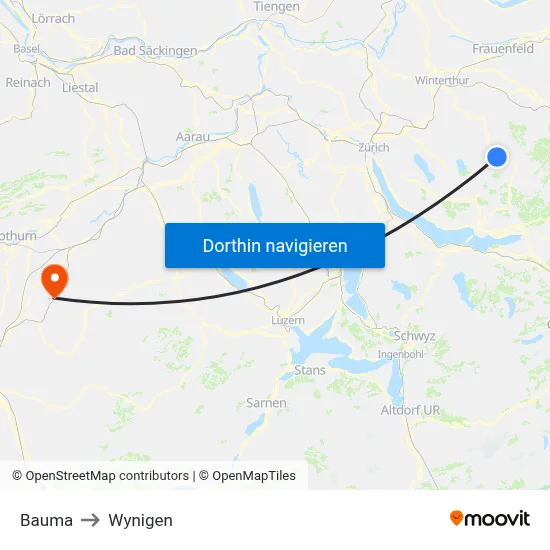 Bauma to Wynigen map