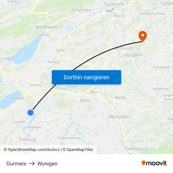 Gurmels to Wynigen map