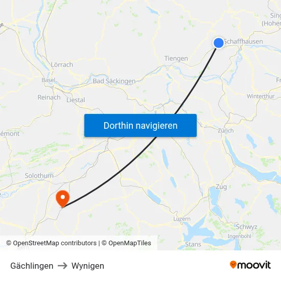 Gächlingen to Wynigen map