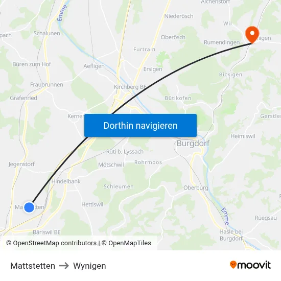 Mattstetten to Wynigen map