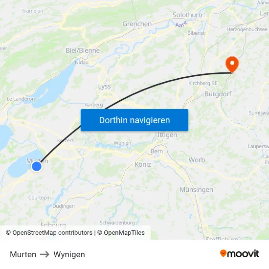Murten to Wynigen map
