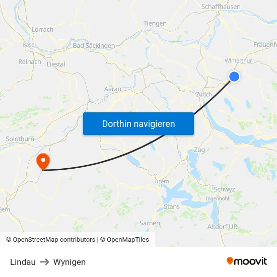 Lindau to Wynigen map